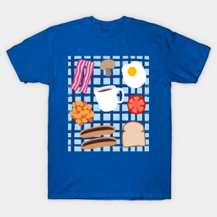Fried Breakfast on Blue Check T-Shirt